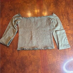 Hollister Olive Green Smocked Off-Shoulder Top